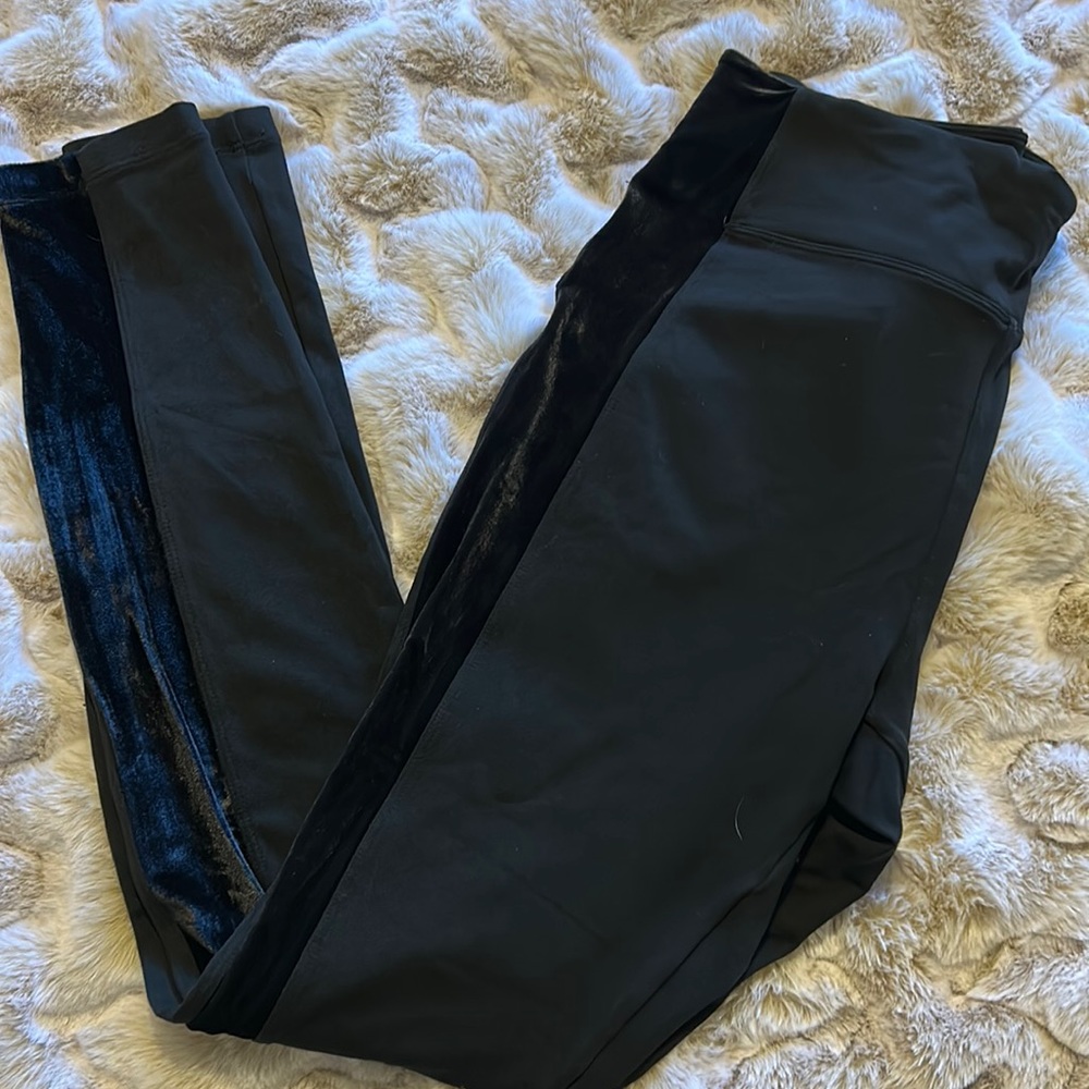 Athleta black tights with velvet sides. Size Medium